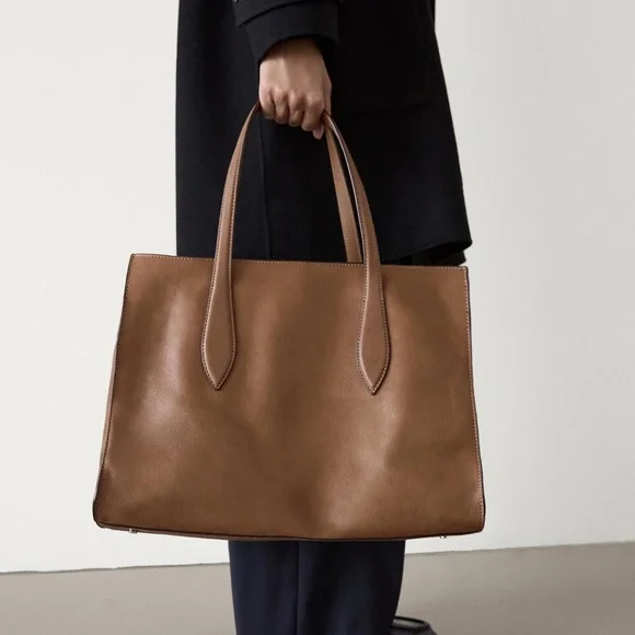 Massimo Dutti Nappa Leather Maxi Tote Bag - Beige - Picture 10 of 12